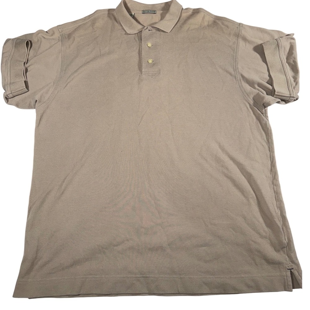 Cutter & Buck Mens XL Tan Beige Cotton Pique Short Sleeve Polo Shirt Classic Fit